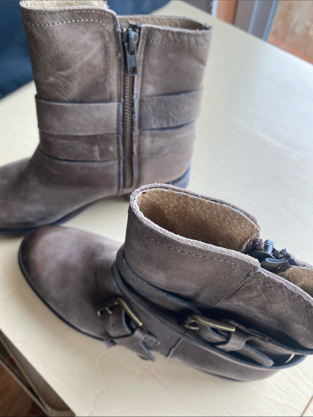 Treasure & Bond Leather Women’s Brown Boots with Wrap Around Ankle Strap 6.5